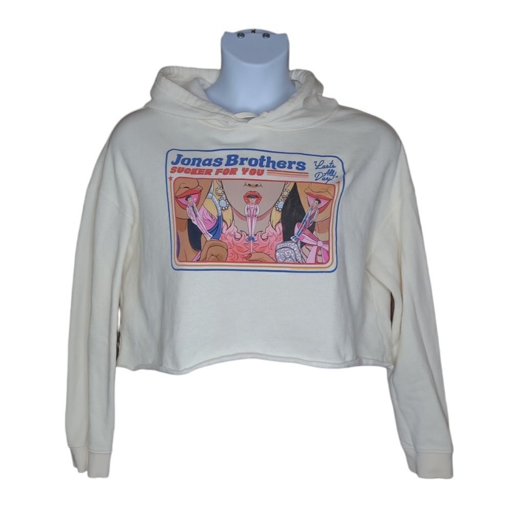 JONAS BROTHERS Sucker For You lollipop cropped hooded‎ tour sweatshirt L